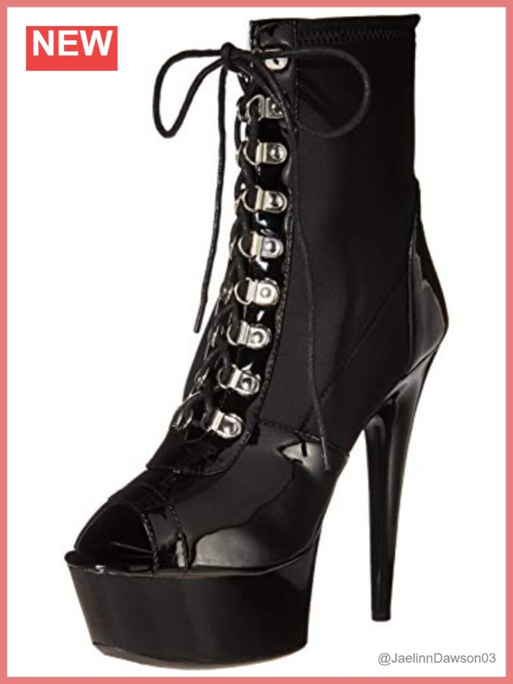 Women's Platform Ankle Bootie Peep Toe Lace-Up Rhinestone Boot